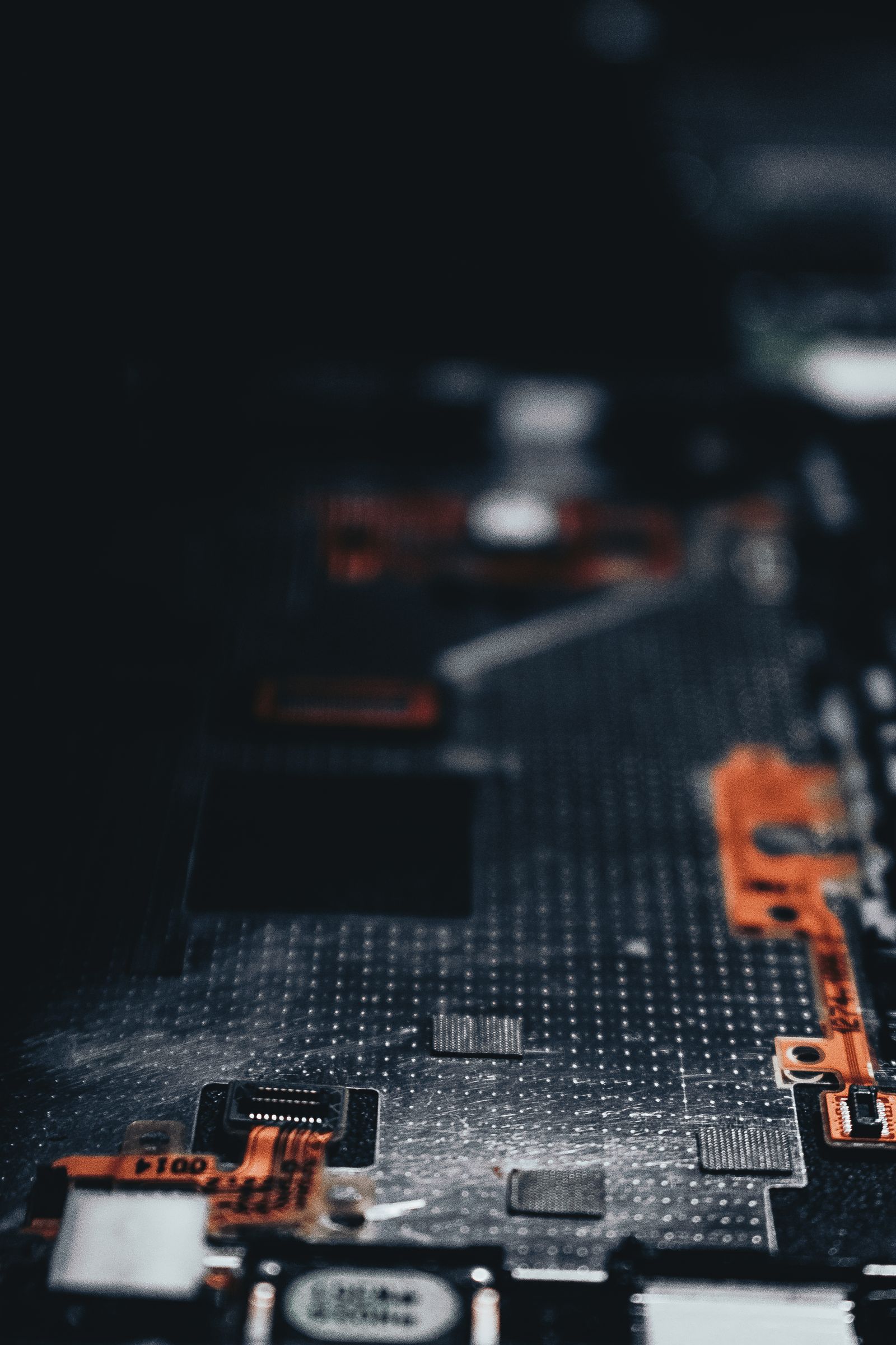 Close-up of a dark circuit board