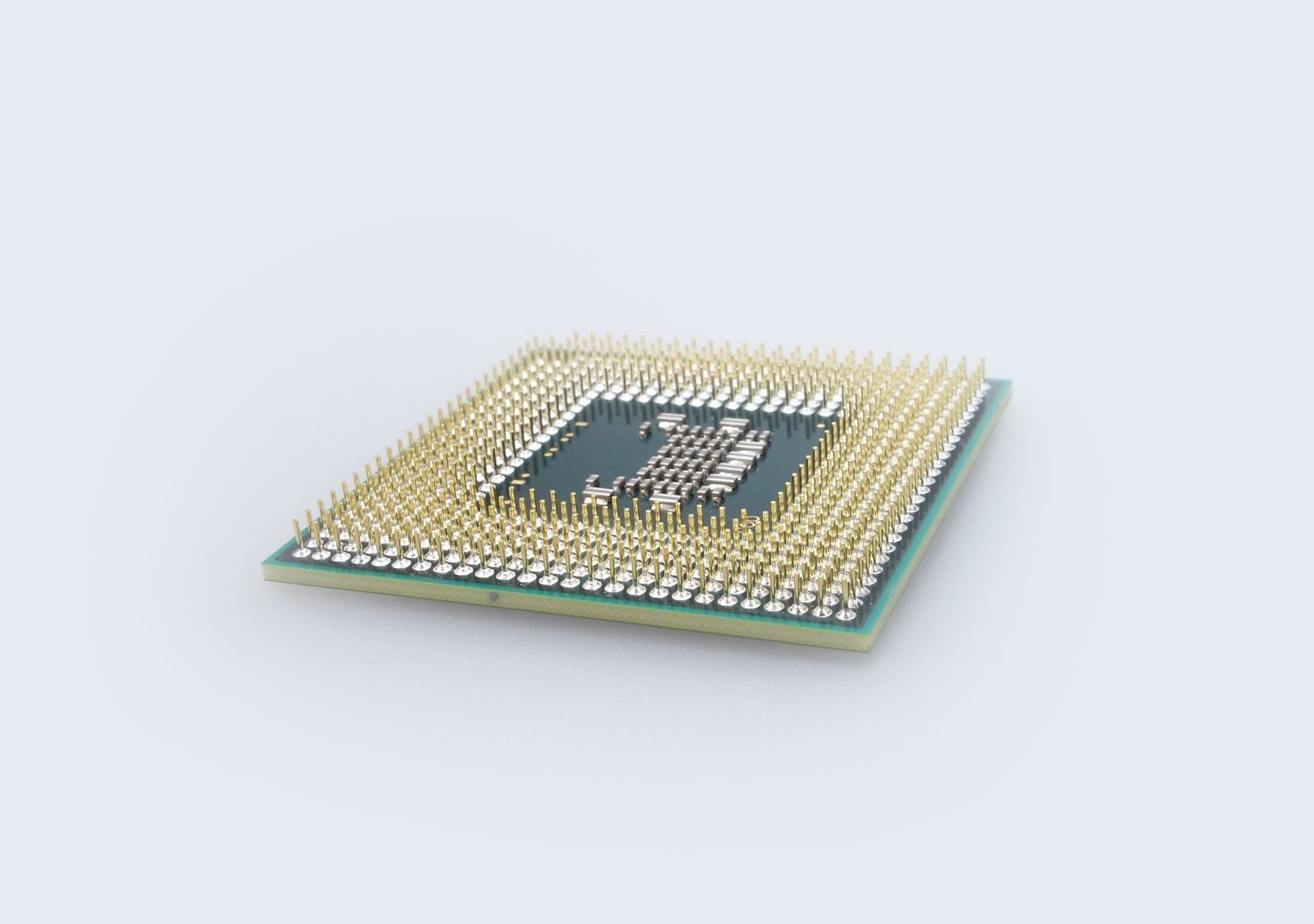 Closeup of a CPU processor with golden pins