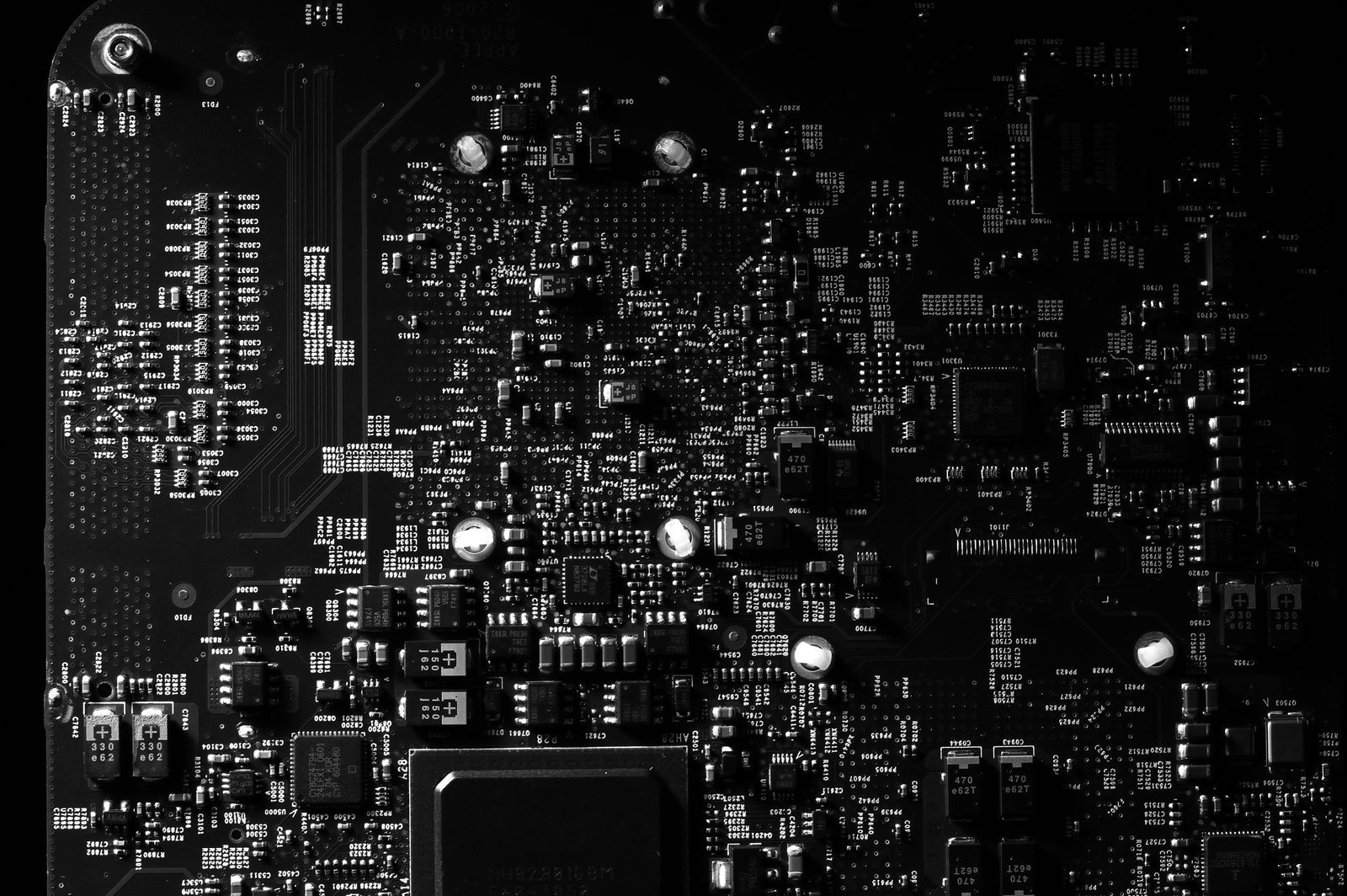Close-up of a dark circuit board