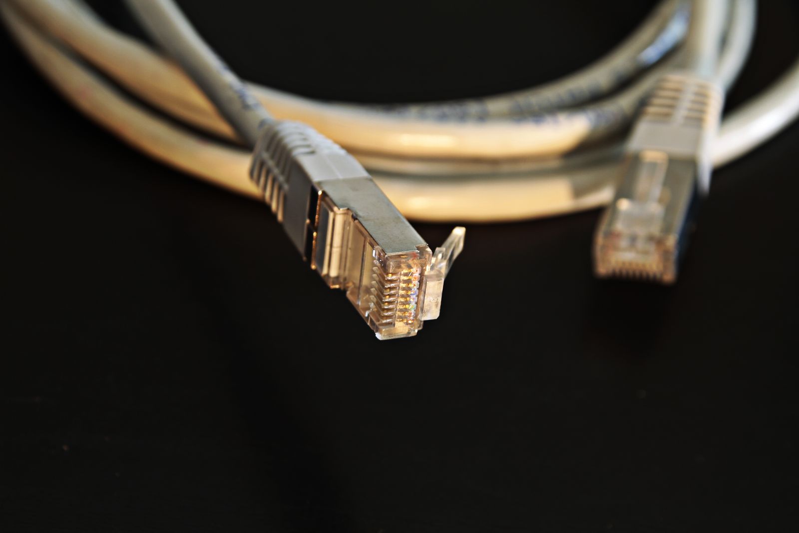 Ethernet patch cables on a dark surface